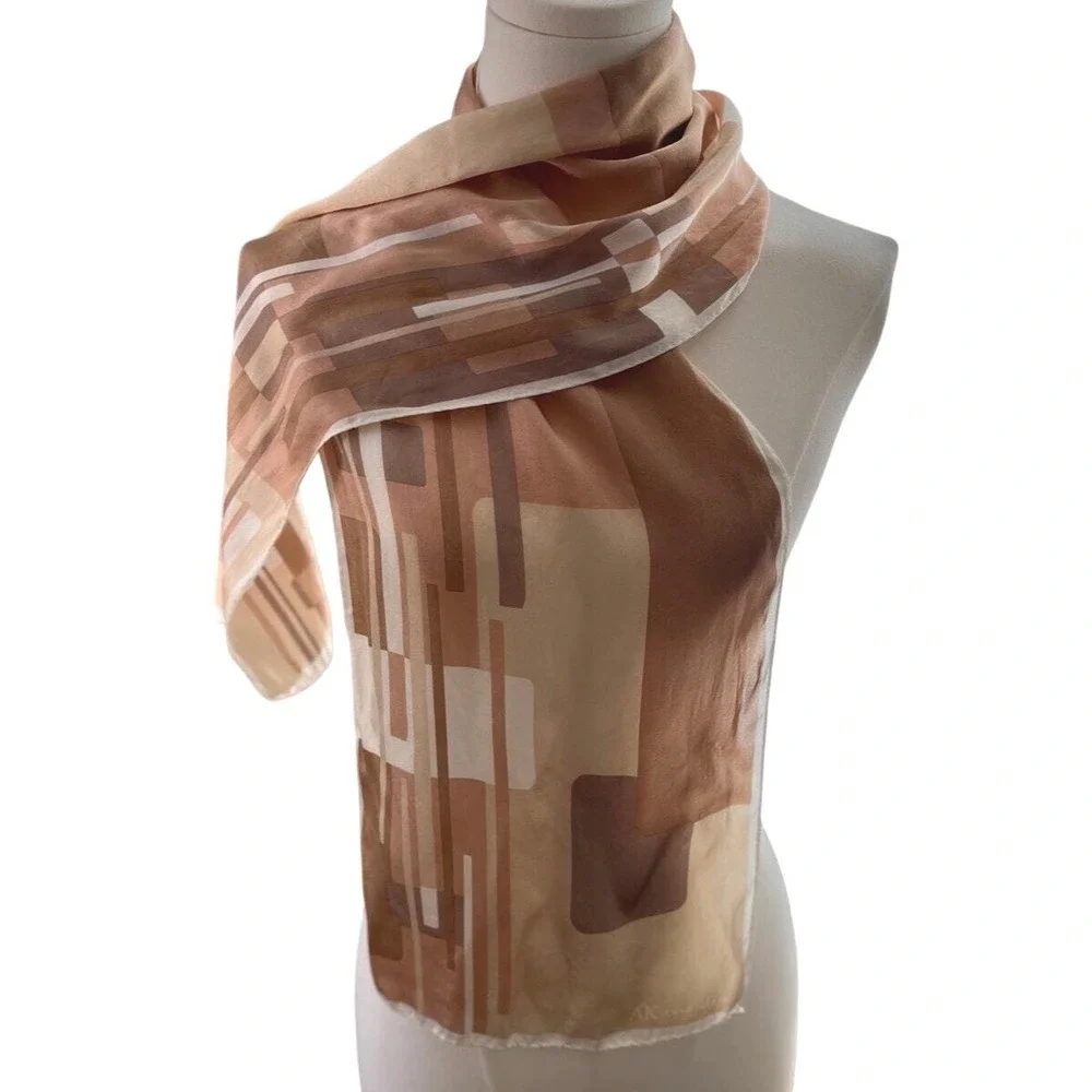 Liz Claiborne Anne Klein Silk Scarf Beige Tan Pink Nuetral‎